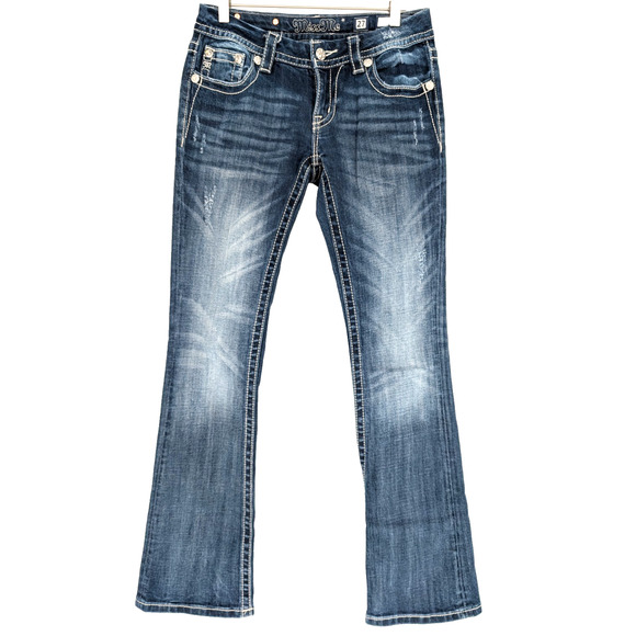 VTG Y2K Miss Me Sequin Vine Pocket Low Rise Boot Cut Distressed Bling Jeans 27 - Picture 4 of 15